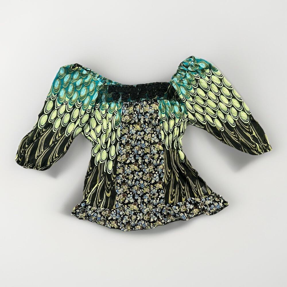 Xhilaration Size Large Boho Sheer Mixed Print Long Sleeve Peasant Blouse Top
